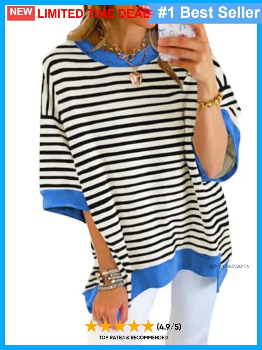 Oversized Striped Short Sleeve Sweatshirt Crewneck Loose Fit Tunic Top